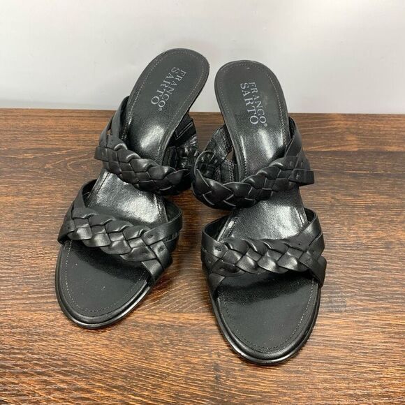 Franco Sarto Women's Braided Leather Straps High Heel Sandals Black Size 8.5 - Picture 1 of 6